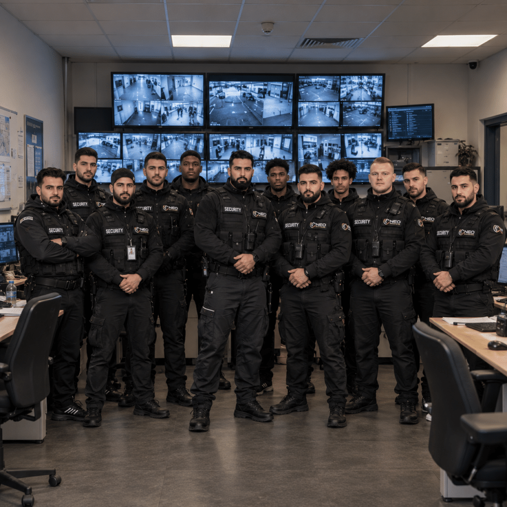 Sicherheitsteam von NEO Sicherheit im Überwachungsraum