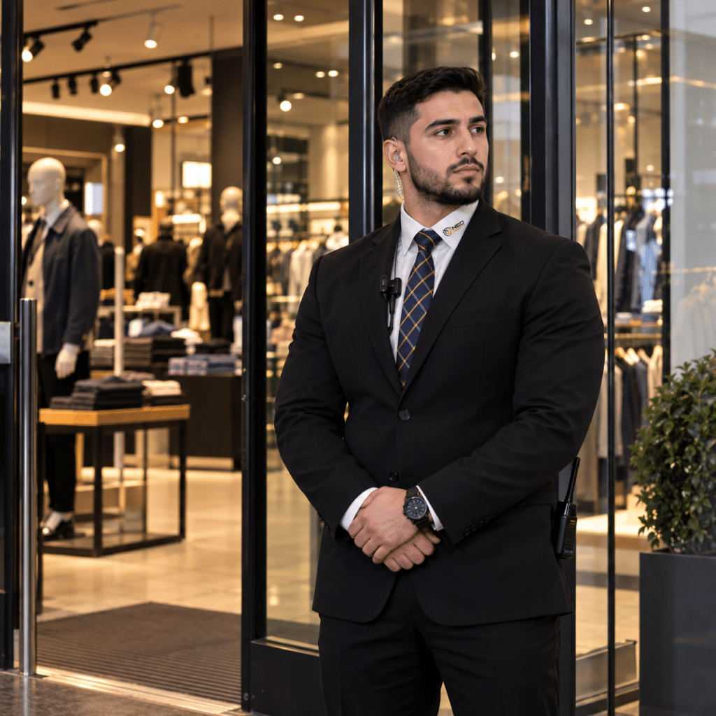 Doorman vor einem Modegeschäft in Frankfurt